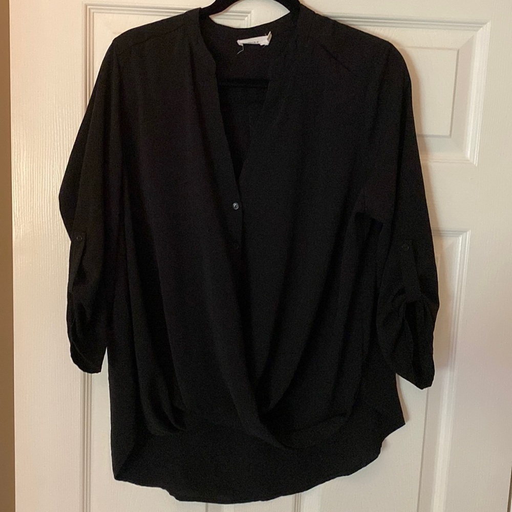Lush Black 3/4 Sleeve Blouse. Short in front long in back.